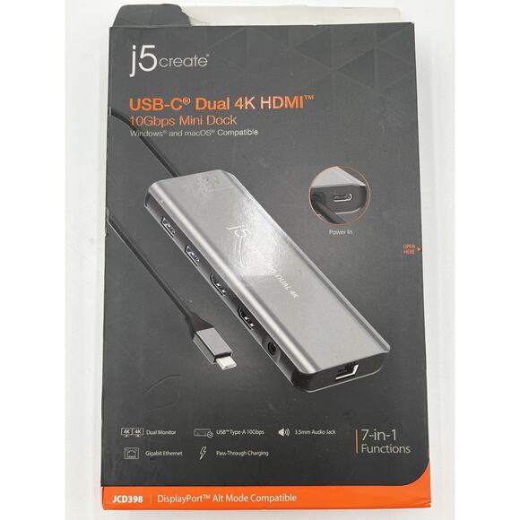 j5create USB-C Dual 4k HDMI 10Gbps Mini Dock (JCD398) - Picture 7 of 10